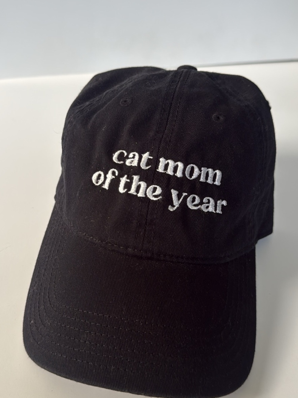 Cat Mom of the Year Embroidered Baseball Cap - Black